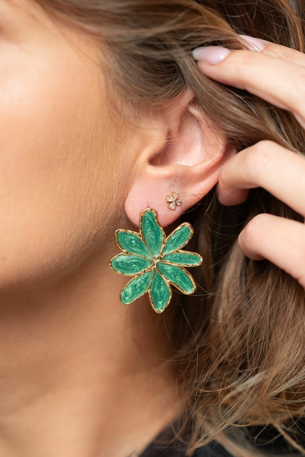 Boucles d'oreilles fleur atelier alméa vert